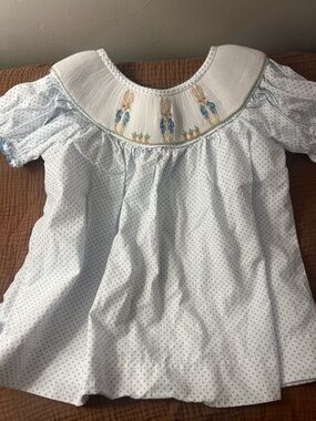 Smocked Peter Rabbit Blue Dot Girls' Blouse